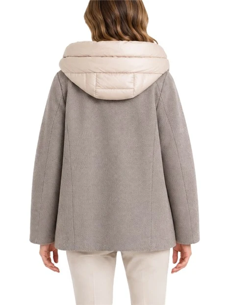 CAPPOTTO CORTO CON INTERNO IMBOTTITO E CAPPUCCIO DONNA BEIGE