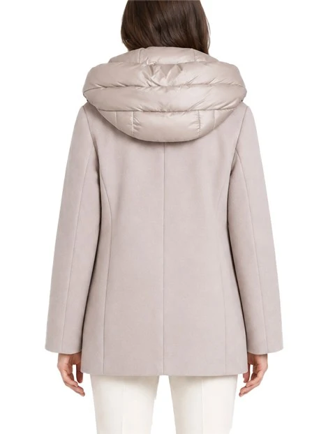 CAPPOTTO CORTO IN PANNO SOFT CON CAPPUCCIO ANTIGOCCIA RIMOVIBILE BEIGE