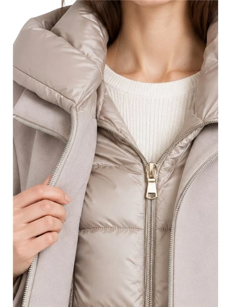 CAPPOTTO CORTO IN PANNO SOFT CON CAPPUCCIO ANTIGOCCIA RIMOVIBILE BEIGE