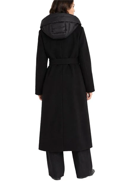 CAPPOTTO LUNGO IN PANNO SOFT IMBOTTITO CON CAPPUCCIO RIMOVIBILE DONNA NERO