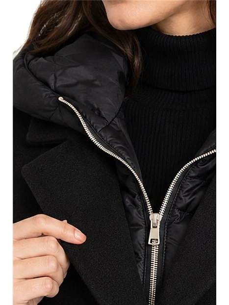 CAPPOTTO LUNGO IN PANNO SOFT IMBOTTITO CON CAPPUCCIO RIMOVIBILE DONNA NERO