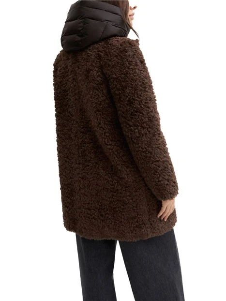 CAPPOTTO CORTO FURRY IMBOTTITO CON CAPPUCCIO RIMOVIBILE DONNA TORTORA