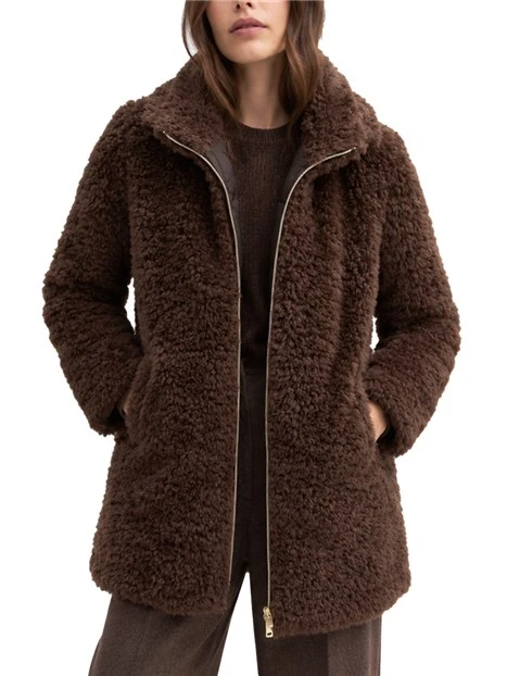 CAPPOTTO CORTO FURRY IMBOTTITO CON CAPPUCCIO RIMOVIBILE DONNA TORTORA