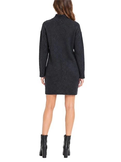 VESTITO CORTO IN MAGLIA STRETCH CON PAILLETTES E MOTIVO A TRECCE DONNA GRIGIO SCURO