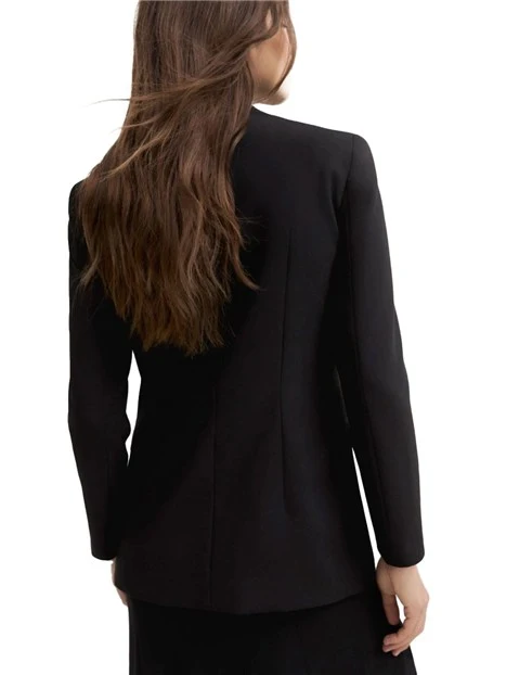 BLAZER MONOPETTO ADERENTE IN MISTO VISCOSA STRETCH CON SCOLLO A V DONNA NERO
