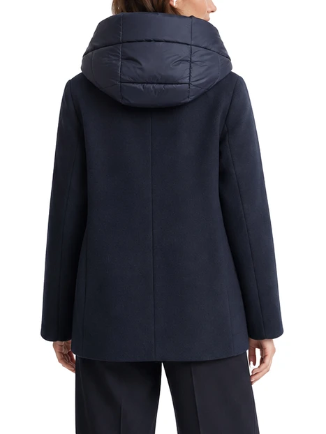 CAPPOTTO CORTO IN PANNO SOFT CON CAPPUCCIO ANTIGOCCIA RIMOVIBILE BLU