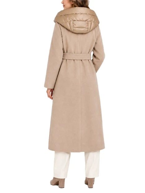 CAPPOTTO LUNGO IN PANNO SOFT IMBOTTITO CON CAPPUCCIO RIMOVIBILE DONNA MARRONE