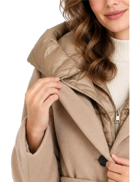 CAPPOTTO LUNGO IN PANNO SOFT IMBOTTITO CON CAPPUCCIO RIMOVIBILE DONNA MARRONE