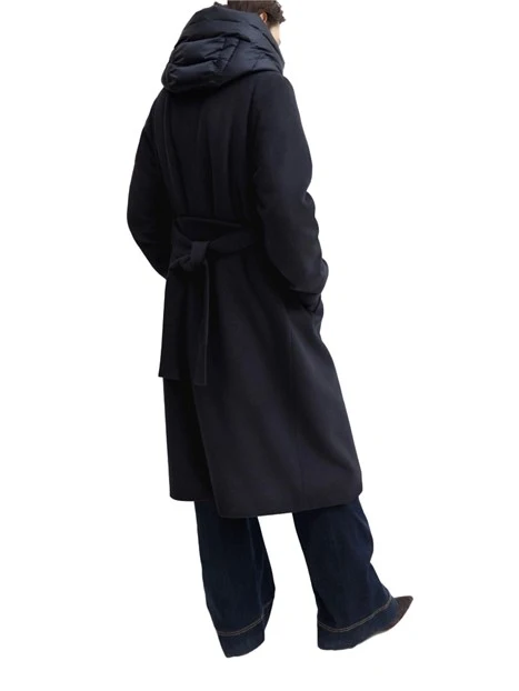 CAPPOTTO LUNGO IN PANNO SOFT IMBOTTITO CON CAPPUCCIO RIMOVIBILE DONNA BLU