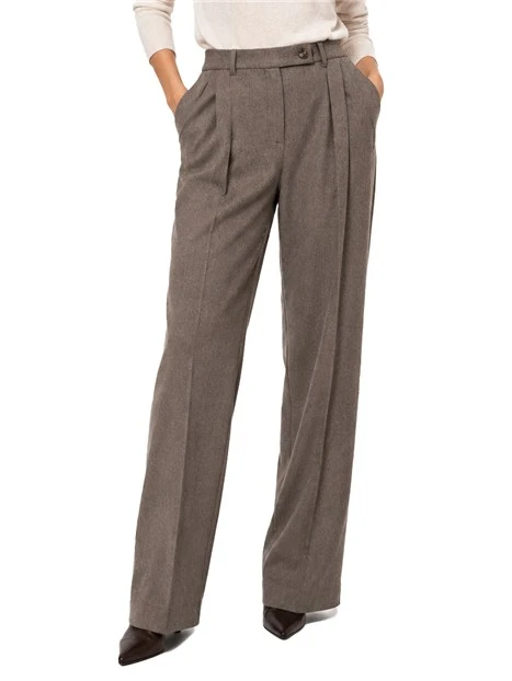 PANTALONI PALAZZO CON FANTASIA GESSATA E CON FILO LAMÉ DONNA TORTORA