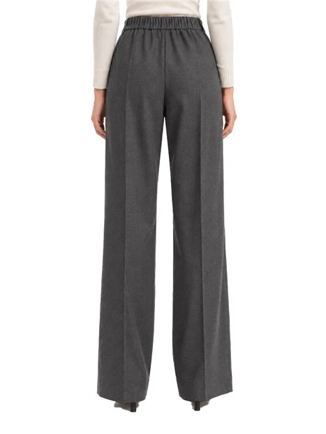 PANTALONI PALAZZO IN FLANELLA MISTO LANA CON ORLO ALTO DONNA ANTRACITE
