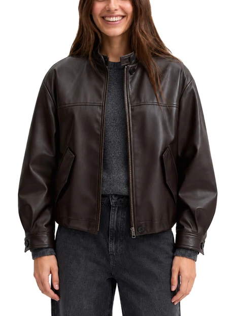 GIACCA CORTA BOMBER OVERSIZE IN JERSEY SPALMATO EFFETTO VELLUTATO DONNA MARRONE