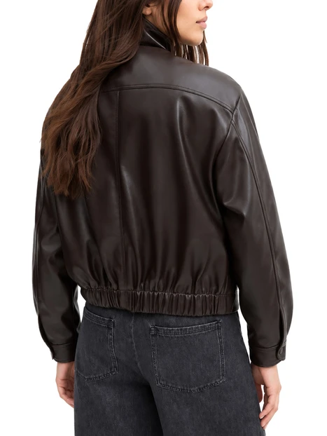 GIACCA CORTA BOMBER OVERSIZE IN JERSEY SPALMATO EFFETTO VELLUTATO DONNA MARRONE
