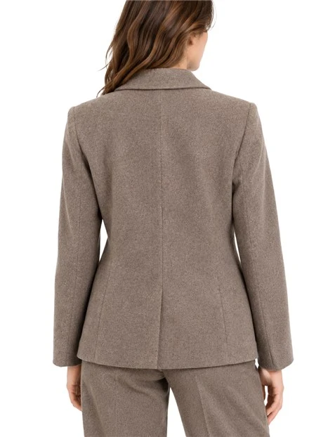 BLAZER MONOPETTO IN FLANELLA MISTO LANA STRETCH DONNA  MARRONE