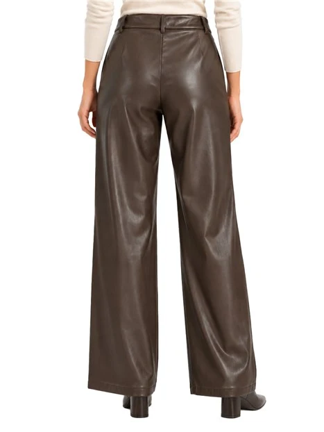 PANTALONI PALAZZO IN JERSEY SPALMATO CON ZIP NASCOSTA  DONNA MARRONE