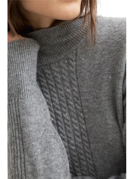 VESTITO CORTO IN MAGLIA STRETCH CON PAILLETTES E MOTIVO A TRECCE DONNA GRIGIO