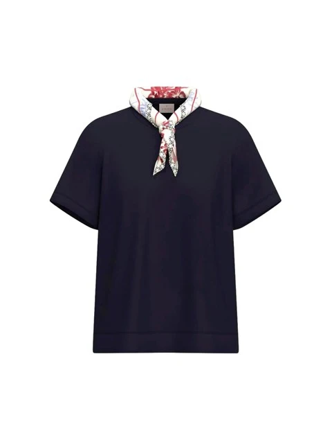 T-SHIRT MANICA CORTA IN JERSEY DI COTONE CON FOULARD COORDINATO DONNA BLU