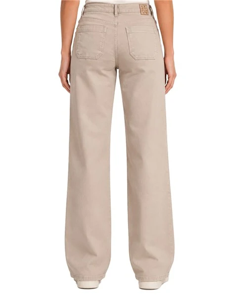 PANTALONI DONNA AMPIO IN TWILL DI MISTO COTONE STRETCH DONNA BEIGE