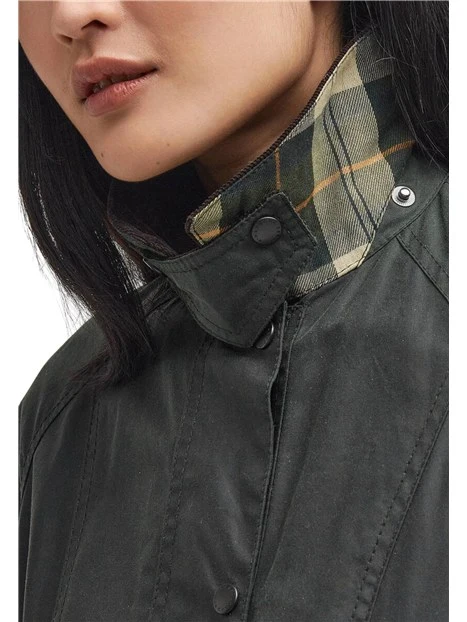 GIACCA IMPERMEABILE CERATA CON COLLETTO IN VELLUTO A COSTE DONNA VERDE