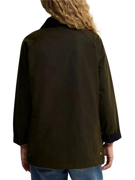 GIACCA IMPERMEABILE IN COTONE CERATO CON COLLETTO IN VELLUTO A COSTE DONNA VERDE