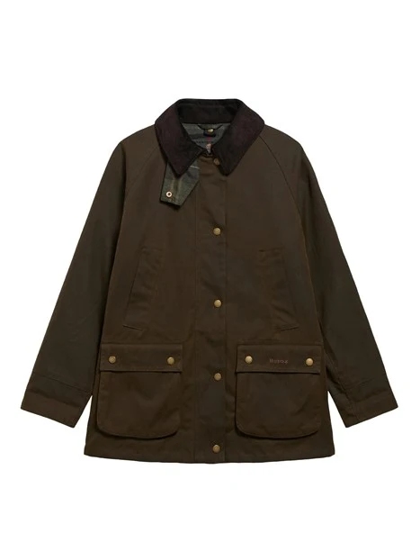 GIACCA IMPERMEABILE IN COTONE CERATO CON COLLETTO IN VELLUTO A COSTE DONNA VERDE