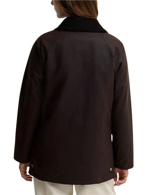 GIACCA IMPERMEABILE IN COTONE CERATO CON COLLETTO IN VELLUTO A COSTE DONNA MARRONE