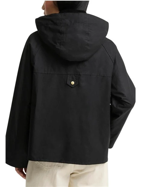 GIACCA IMPERMEABILE CERATA CON CAPPUCCIO STACCABILE DONNA NERO