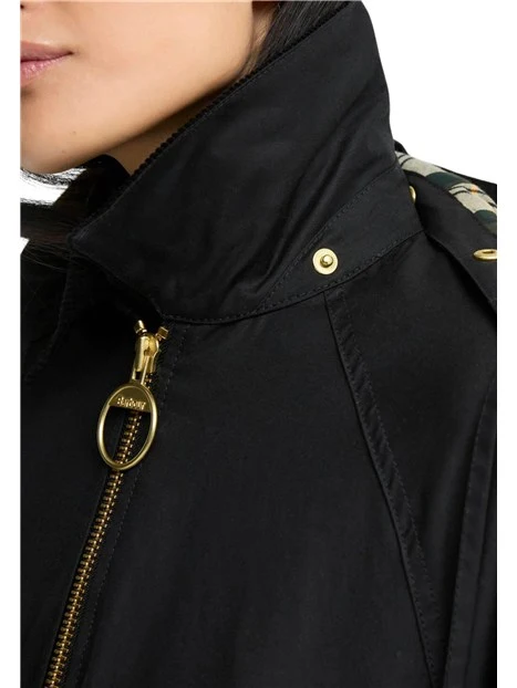 GIACCA IMPERMEABILE CERATA CON CAPPUCCIO STACCABILE DONNA NERO