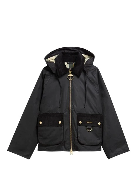 GIACCA IMPERMEABILE CERATA CON CAPPUCCIO STACCABILE DONNA NERO