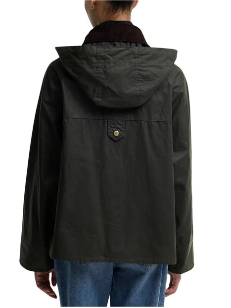 GIACCA IMPERMEABILE CERATA CON CAPPUCCIO STACCABILE DONNA VERDE