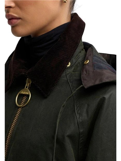 GIACCA IMPERMEABILE CERATA CON CAPPUCCIO STACCABILE DONNA VERDE