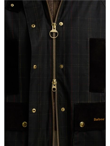 GIACCA IMPERMEABILE CERATA IN TARTAN DONNA VERDE
