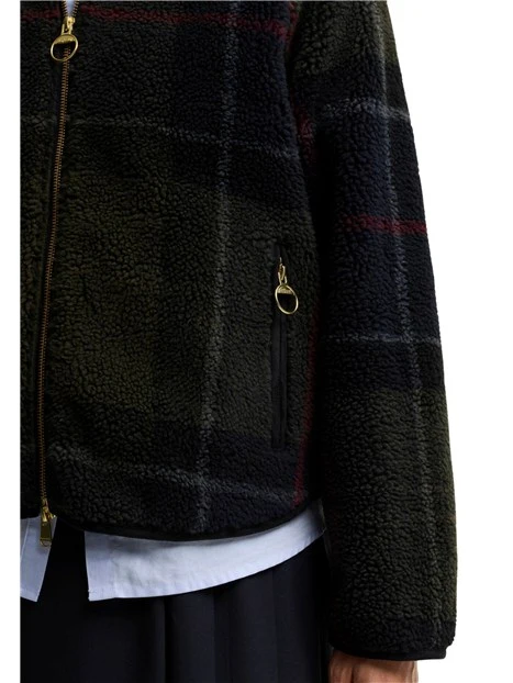 GIACCA CORTA IN PILE JACQUARD TARTAN DONNA VERDE