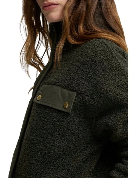 GIACCA CORTA IN PILE STILE BOMBER DONNA VERDE