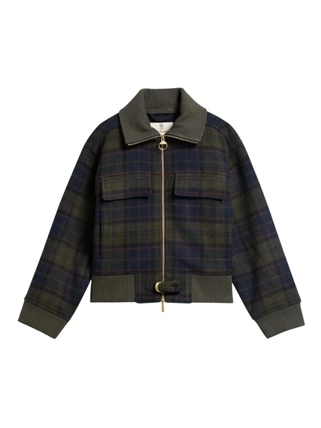 GIACCA CORTA OVERSHIRT IN MISTO LANA TARTAN DONNA VERDE