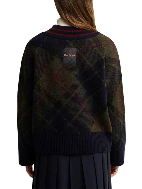 MAGLIA SCOLLO A V IN LANA TARTAN DONNA VERDE