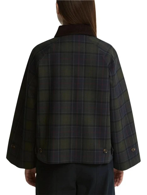 GIACCA IMPERMEABILE IN TARTAN CON SILHOUETTE SQUADRATA DONNA BLU