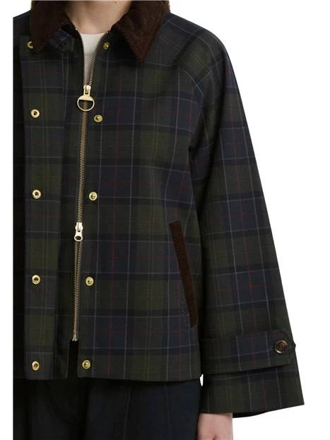 GIACCA IMPERMEABILE IN TARTAN CON SILHOUETTE SQUADRATA DONNA BLU