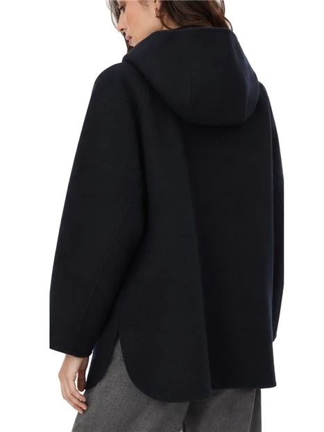 CAPPOTTO CORTO CON CAPPUCCIO IN MISTO LANA DONNA BLU