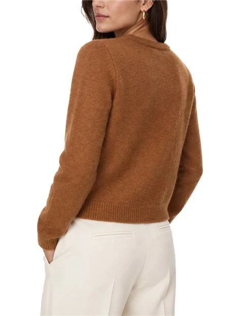 CARDIGAN CON APPLICAZIONI GIOIELLO IN MISTO LANA E ALPACA DONNA MARRONE