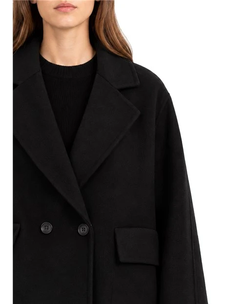 CAPPOTTO CORTO DOPPIOPETTO AMPIO IN MISTO LANA DONNA NERO