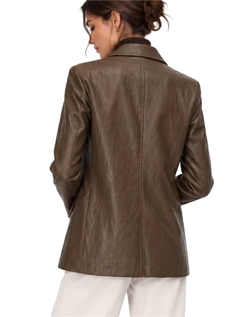 GIACCA IN ECO PELLE IN TESSUTO SPALMATO DONNA MARRONE