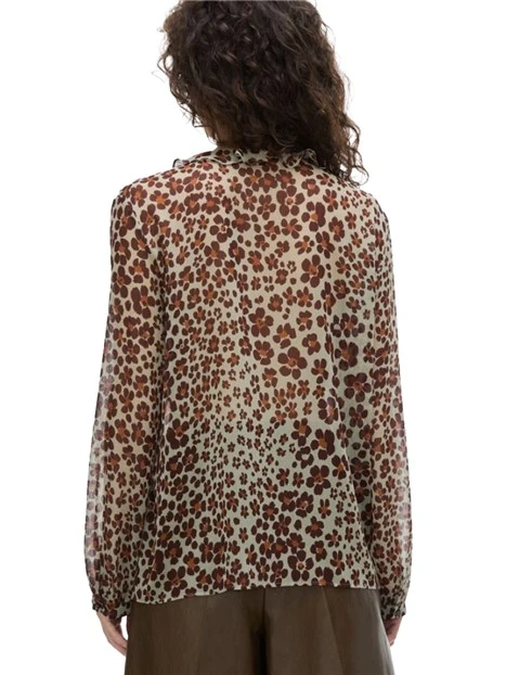 CAMICIA IN CRÊPE STAMPATO CON RUCHES DONNA VERDE