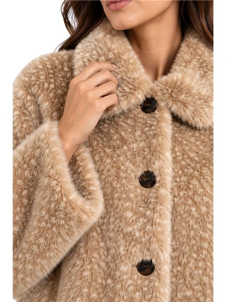 GIACCA IN ECO PELLICCIA MORBIDA IN TESSUTO FLUFFY DONNA MARRONE