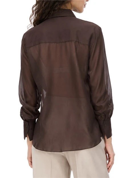CAMICIA DRITTA IN MISTO SETA E COTONE CON SCIARPINA DONNA MARRONE