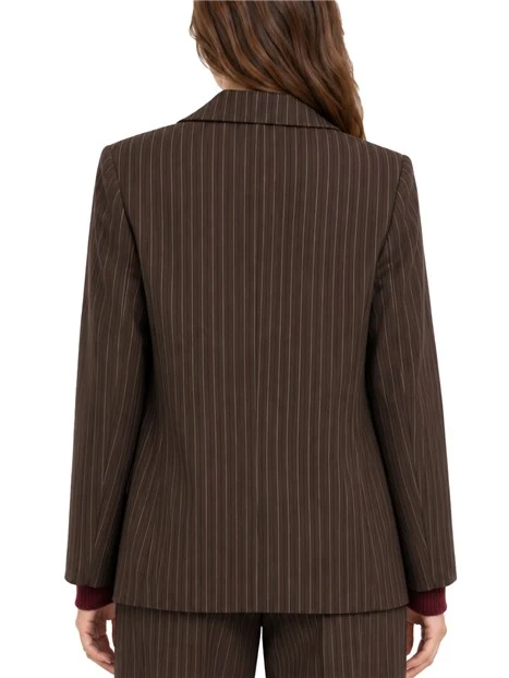 BLAZER ADERENTE IN TESSUTO STRETCH GESSATO DONNA MARRONE