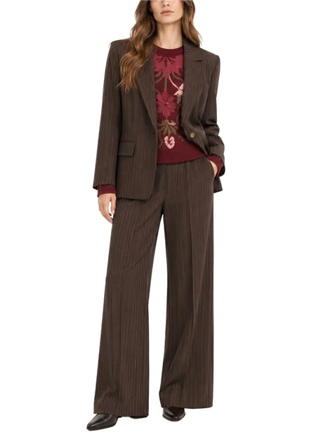 BLAZER ADERENTE IN TESSUTO STRETCH GESSATO DONNA MARRONE