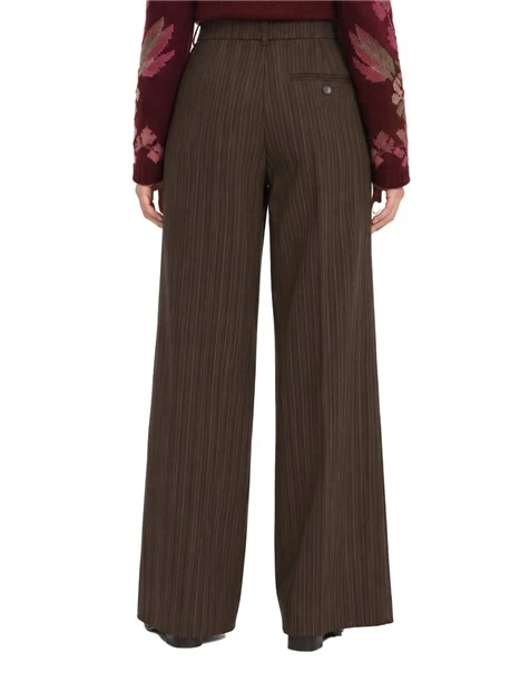 PANTALONI PALAZZO IN TESSUTO STRETCH DONNA GESSATO MARRONE
