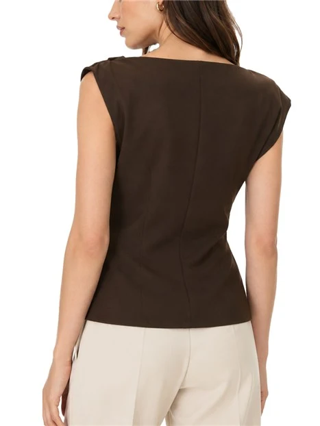 TOP ADERENTE DRAPPEGGIATO CON SCOLLO A BARCHETTA DONNA MARRONE