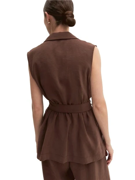 GILET CON TASCHE LATERALI E CINTURA DONNA MARRONE